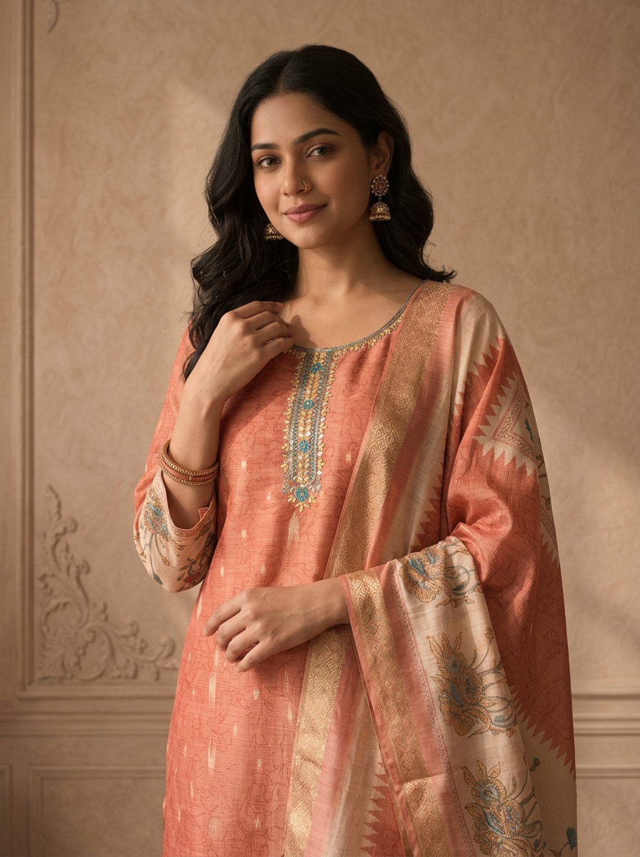 Rust Tissue Chintz Floral Printed Three Piece Set