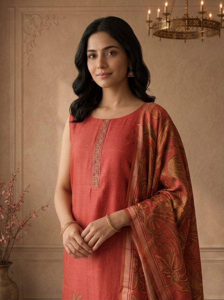 Gajari Silk Batik Floral Printed Three Piece Set