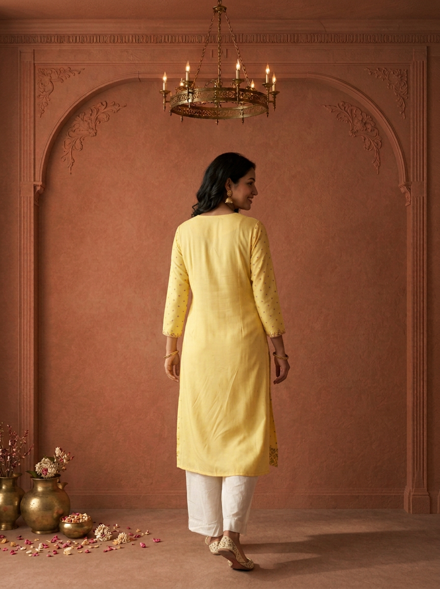 Yellow Rayon Bandhani Butta Printed Kurta