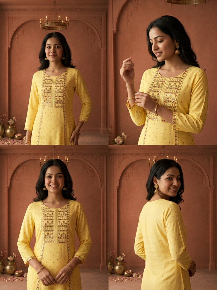 Yellow Rayon Bandhani Butta Printed Kurta