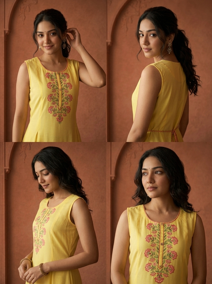 Yellow Rayon Rose Bunch Printed Kurta