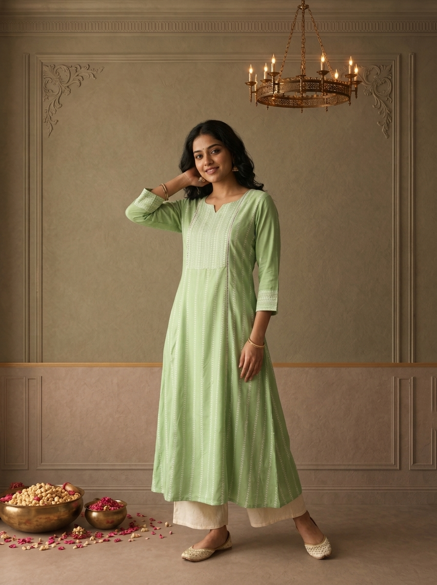 Pista Rayon Geometric Stripe Printed Kurta