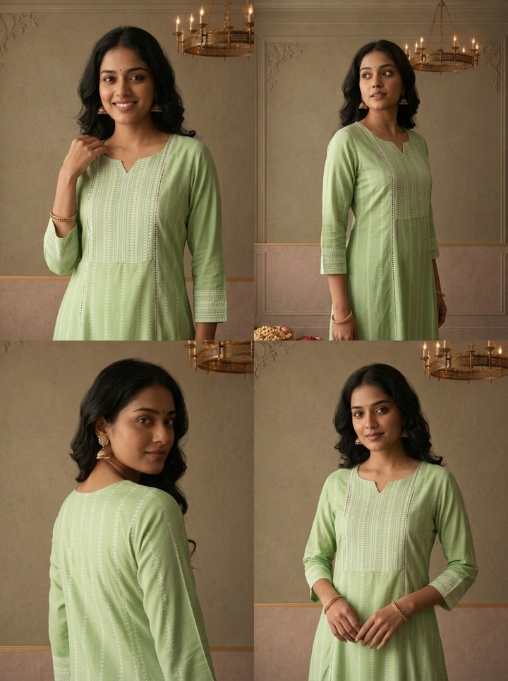Pista Rayon Geometric Stripe Printed Kurta