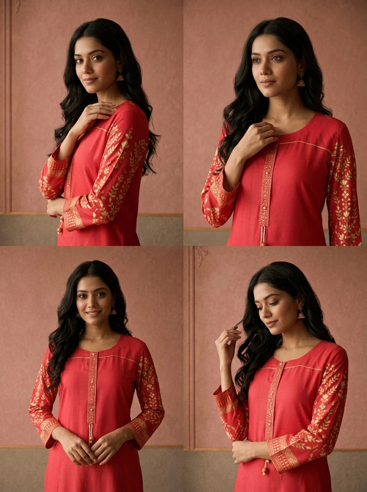 Magenta Rayon Foil Floral Printed Kurta