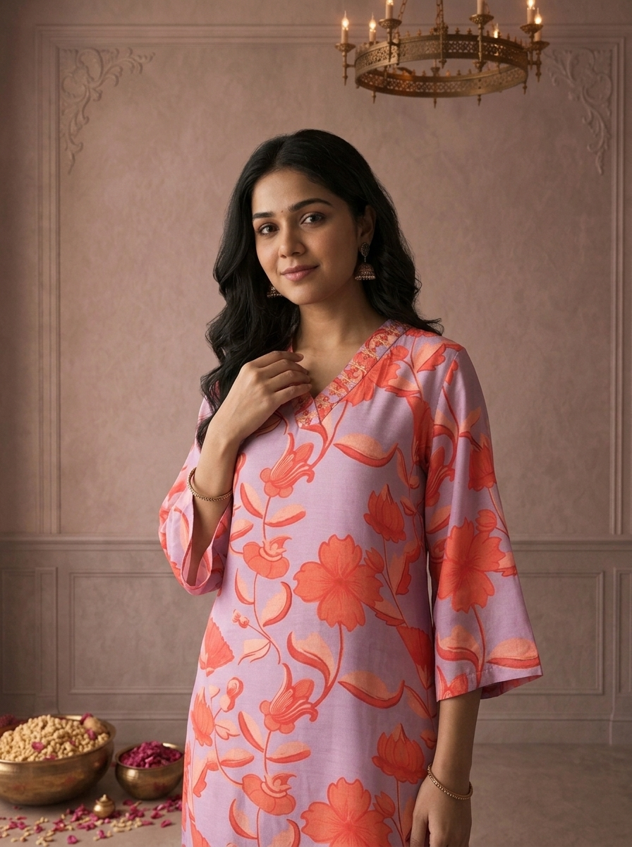 Lilac Muslin Tropical Floral Printed Two Piece Set