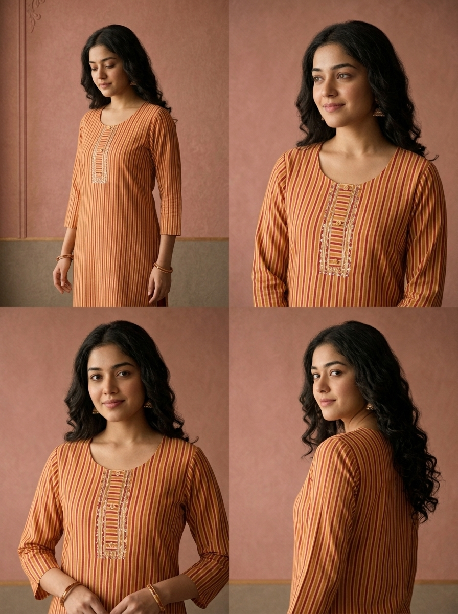 Brown Cotton Striped Printed Two Piece Set