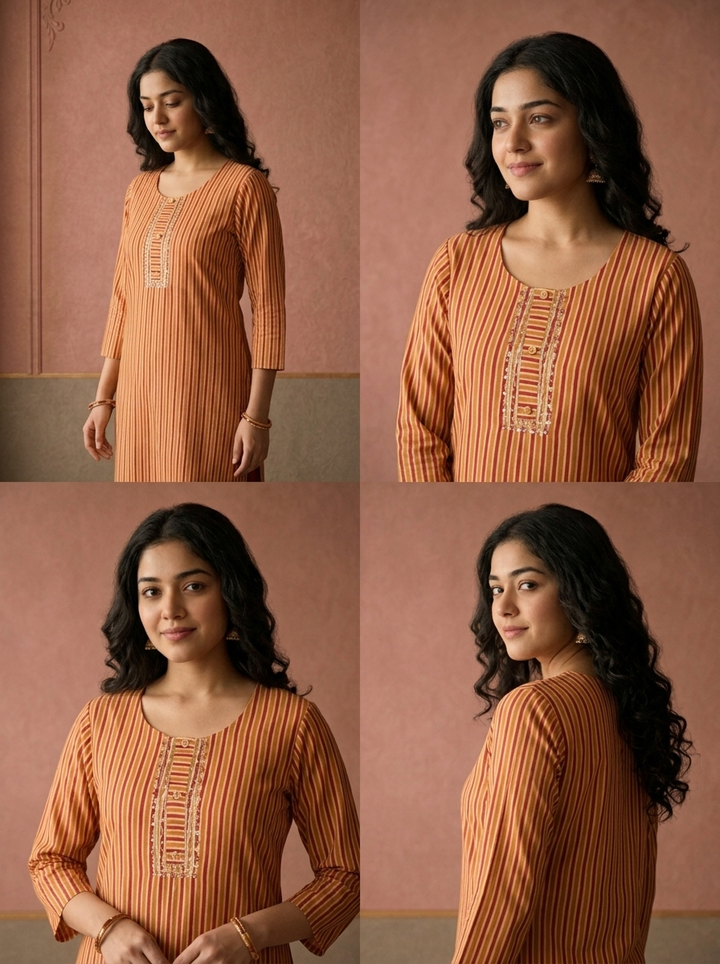 Brown Cotton Striped Printed Two Piece Set