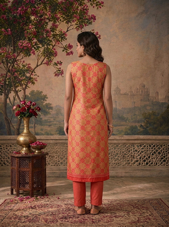 Gajari Silk Geometric Floral Printed Three Piece Set
