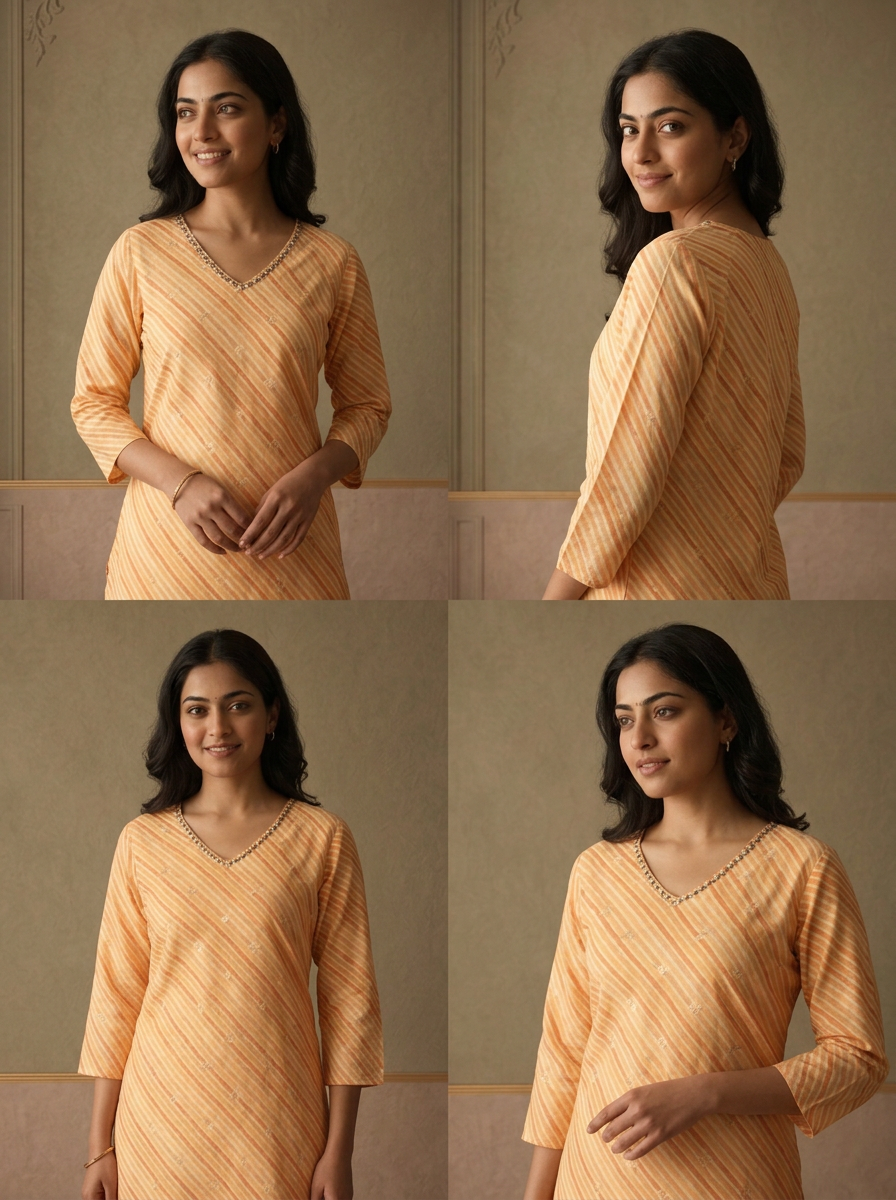Yellow Cotton Striped Printed Kurta