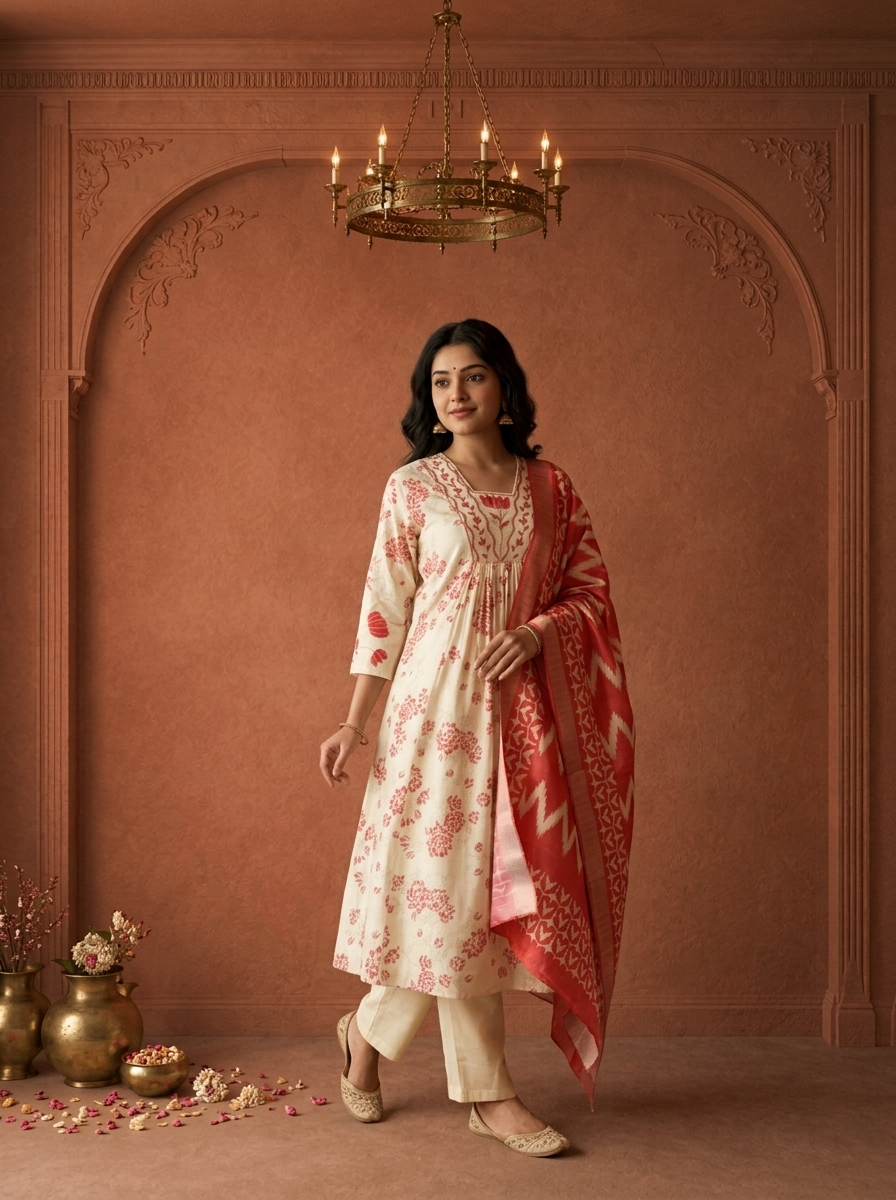 Rani Pink Rayon All-Over Floral Printed Three Piece Set