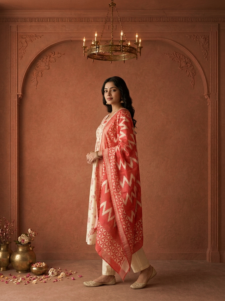 Rani Pink Rayon All-Over Floral Printed Three Piece Set