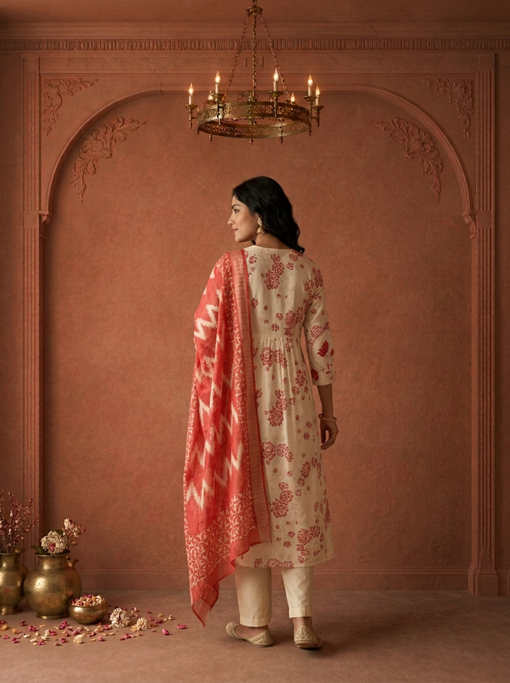 Rani Pink Rayon All-Over Floral Printed Three Piece Set