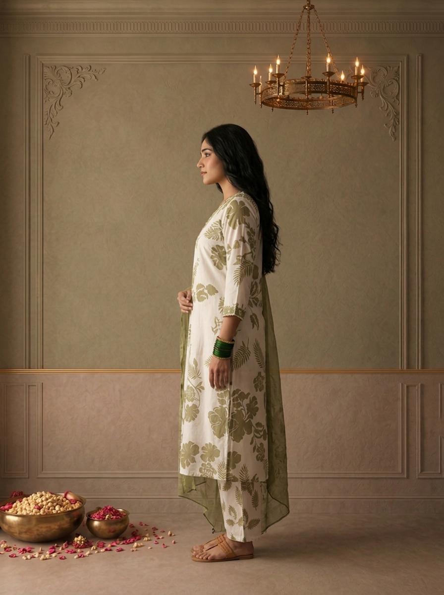 Mehadi Green Rayon Tropical Monstera Leaf Printed Three Piece Set