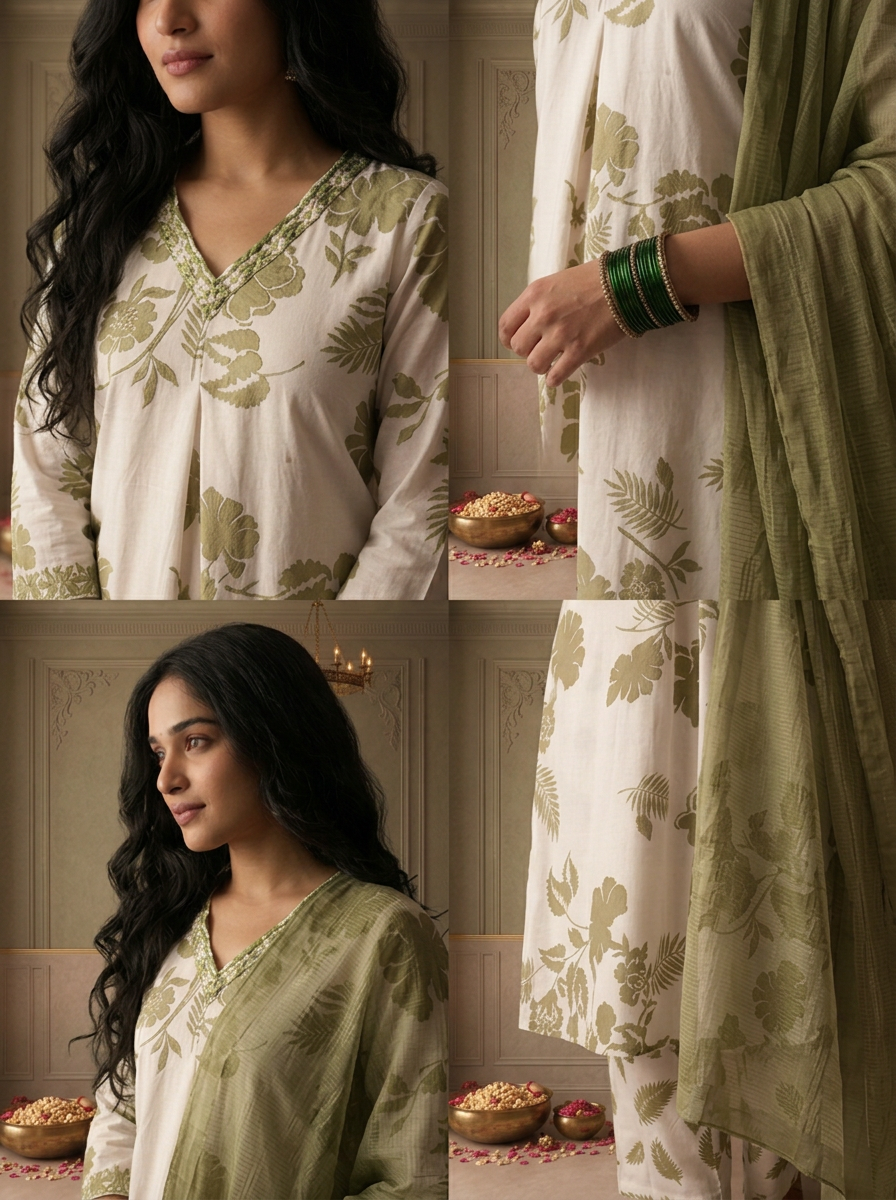 Mehadi Green Rayon Tropical Monstera Leaf Printed Three Piece Set