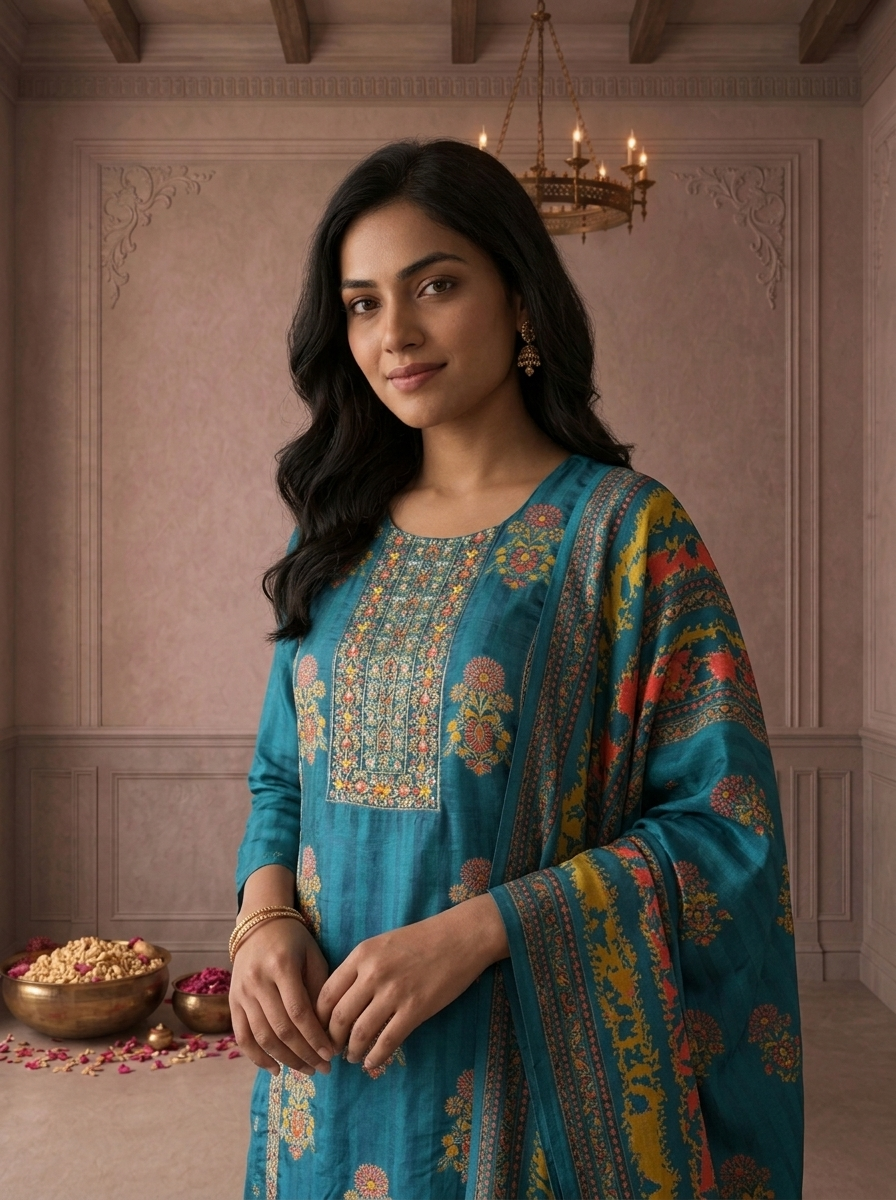 Rama Muslin Floral Buti Printed Three Piece Set