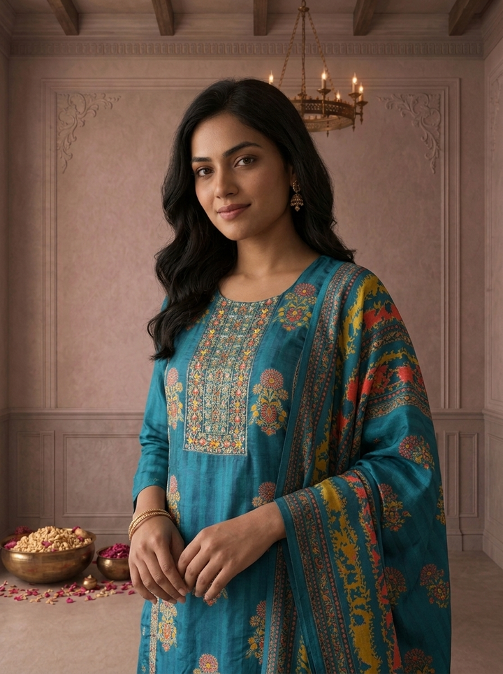 Rama Muslin Floral Buti Printed Three Piece Set