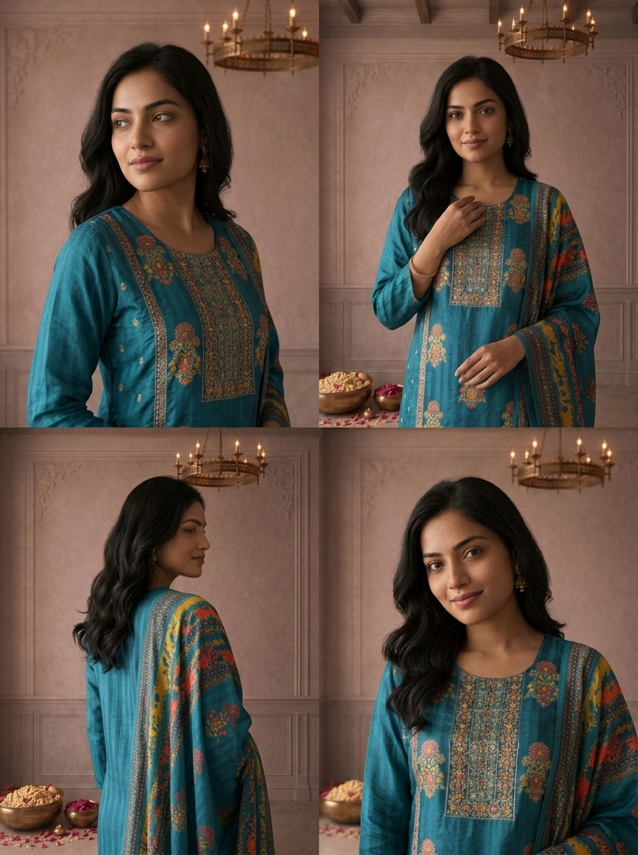 Rama Muslin Floral Buti Printed Three Piece Set