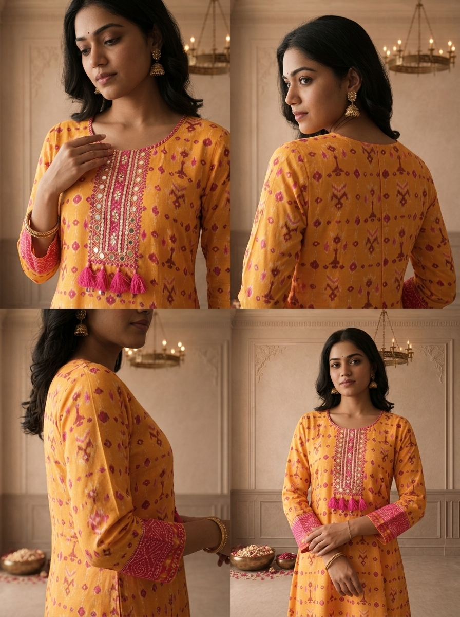 Mustard Silk Patola Printed Dress