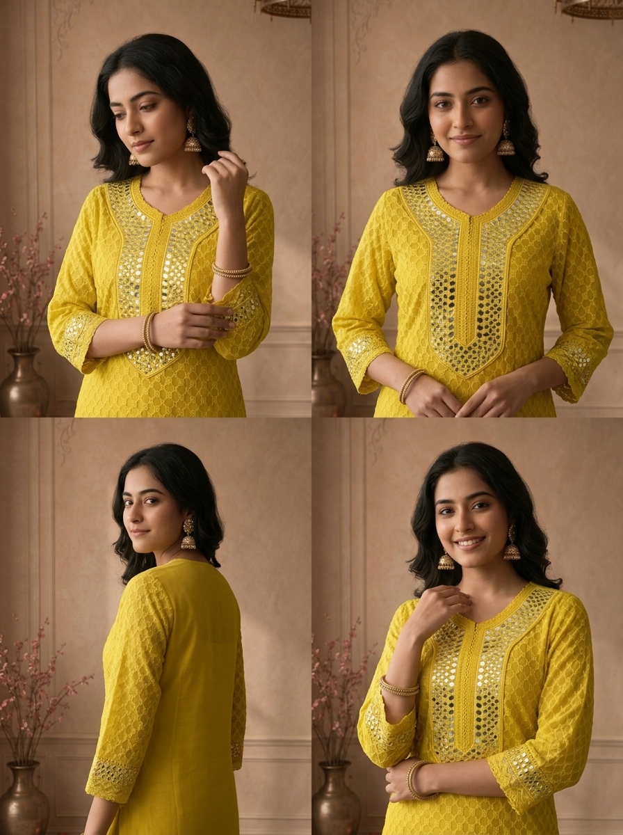 Mustard Green Georgette Thread Embroidered Three Piece Set
