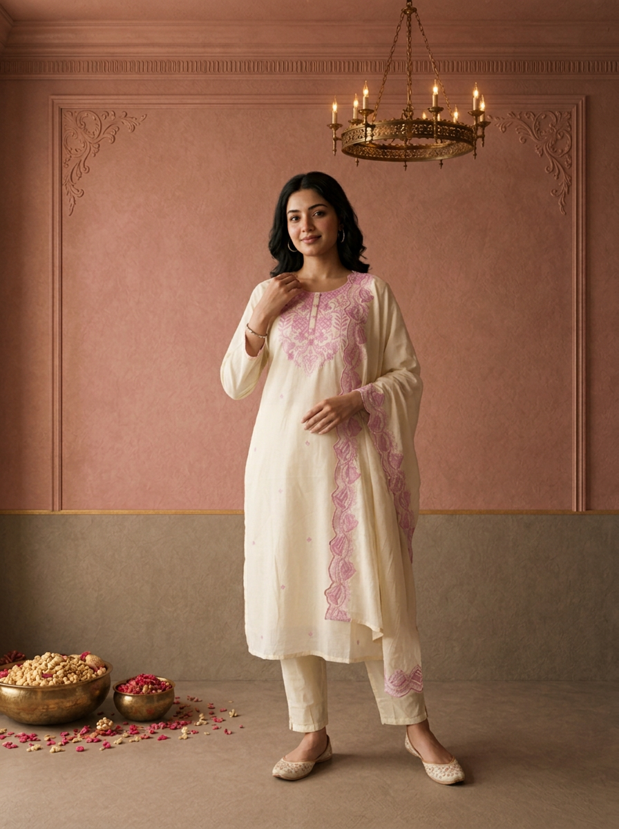 Lilac Cotton Diamond Buti Thread Embroidered Three Piece Set