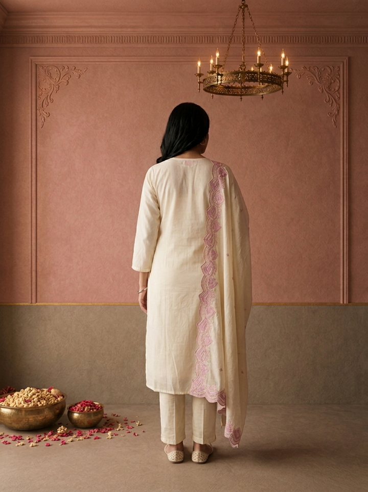 Lilac Cotton Diamond Buti Thread Embroidered Three Piece Set