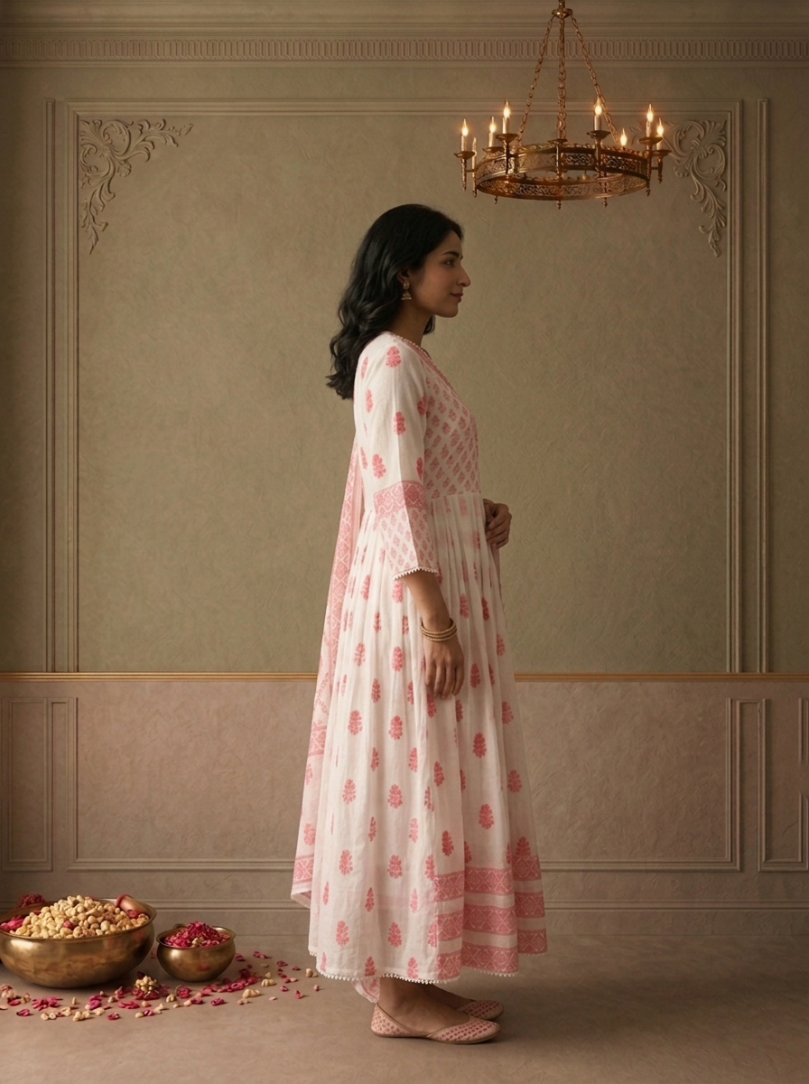 Pink Cotton Floral Buti Printed Three Piece Set