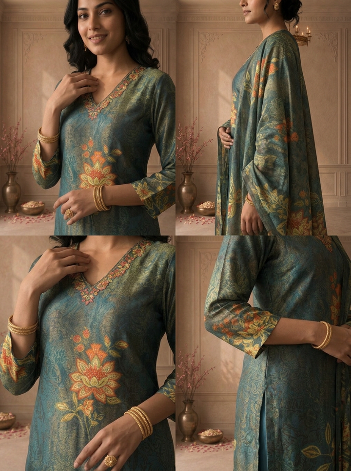 Rama Tissue Floral Digital Printed Three Piece Set