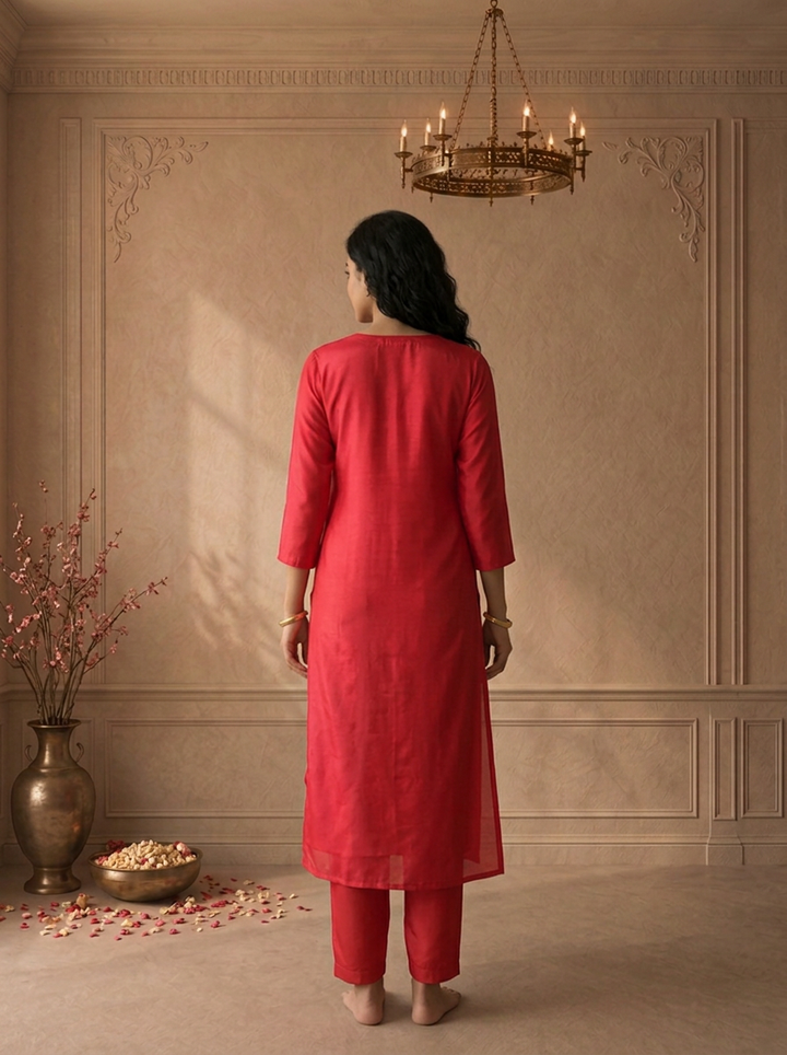 Rani Pink Silk Leheriya Striped Weaved Three Piece Set