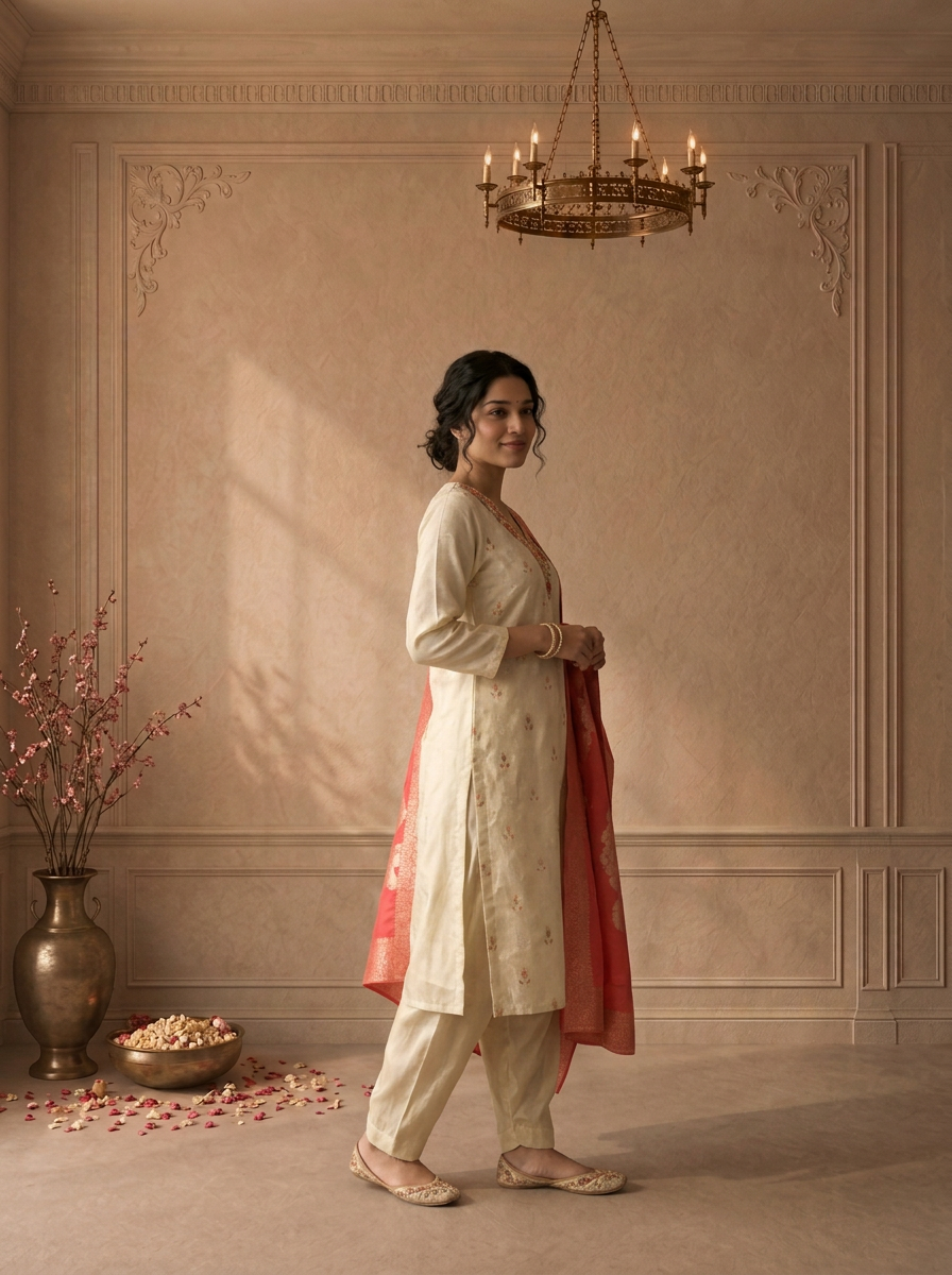 Rani Pink Tissue Paisley Buti Embroidered Three Piece Set