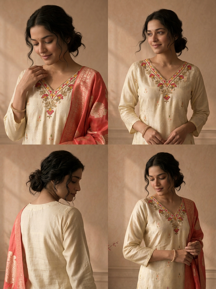 Rani Pink Tissue Paisley Buti Embroidered Three Piece Set