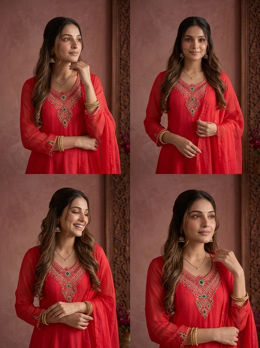 Rani Pink Chinon Zari And Stone Embroidered Three Piece Set