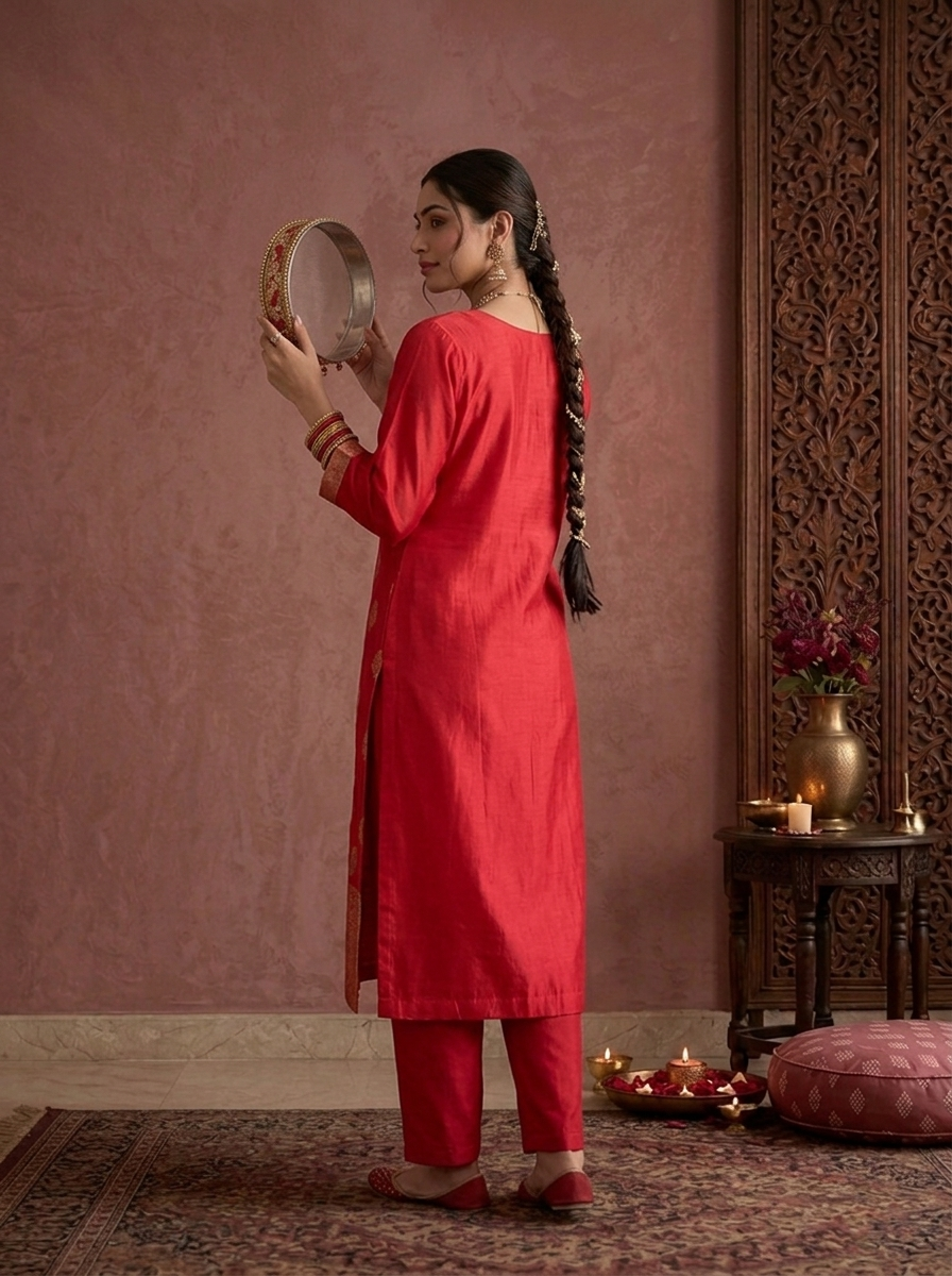 Rani Pink Tissue Zari Stripes With Buta Weaved Three Piece Set