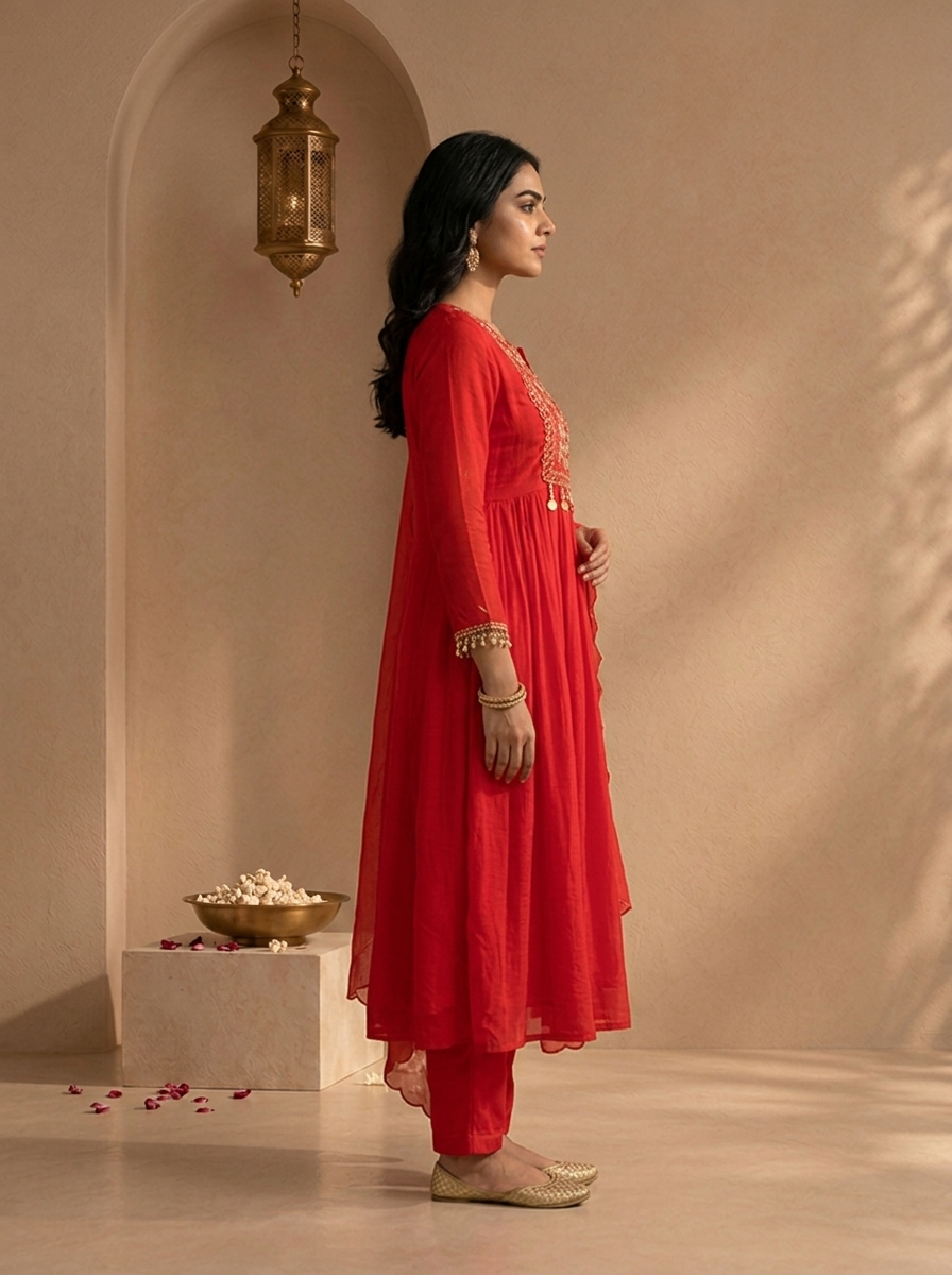 Rani Pink Chanderi Solid With Sequins Embroidered Three Piece Set