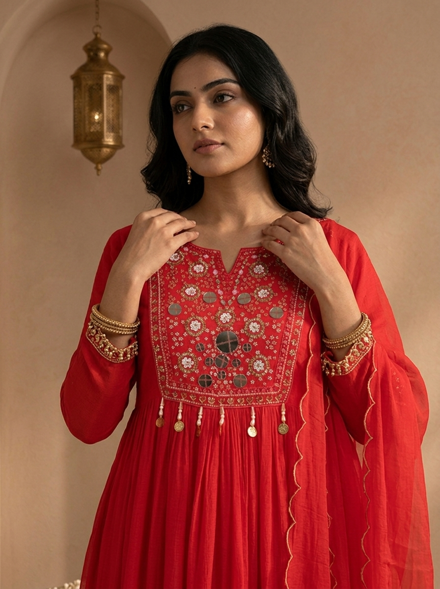 Rani Pink Chanderi Solid With Sequins Embroidered Three Piece Set
