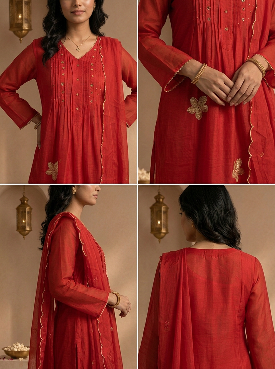 Maroon Muslin Zari Floral Thread Embroidered Three Piece Set