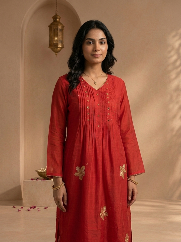 Maroon Muslin Zari Floral Thread Embroidered Three Piece Set
