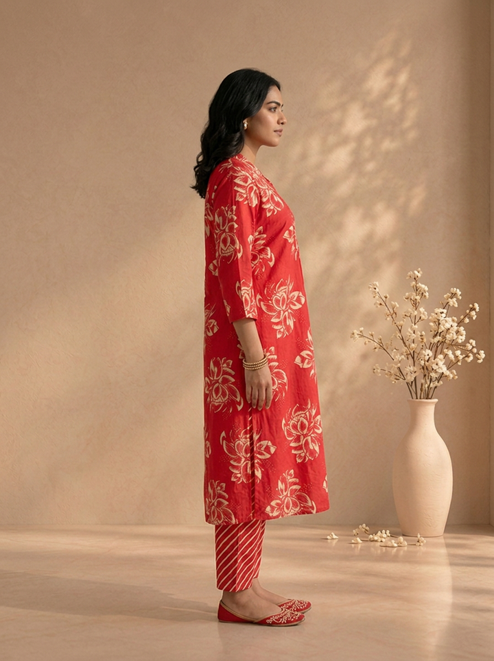 Rani Cotton Large Lotus Floral Printed Three Piece Set