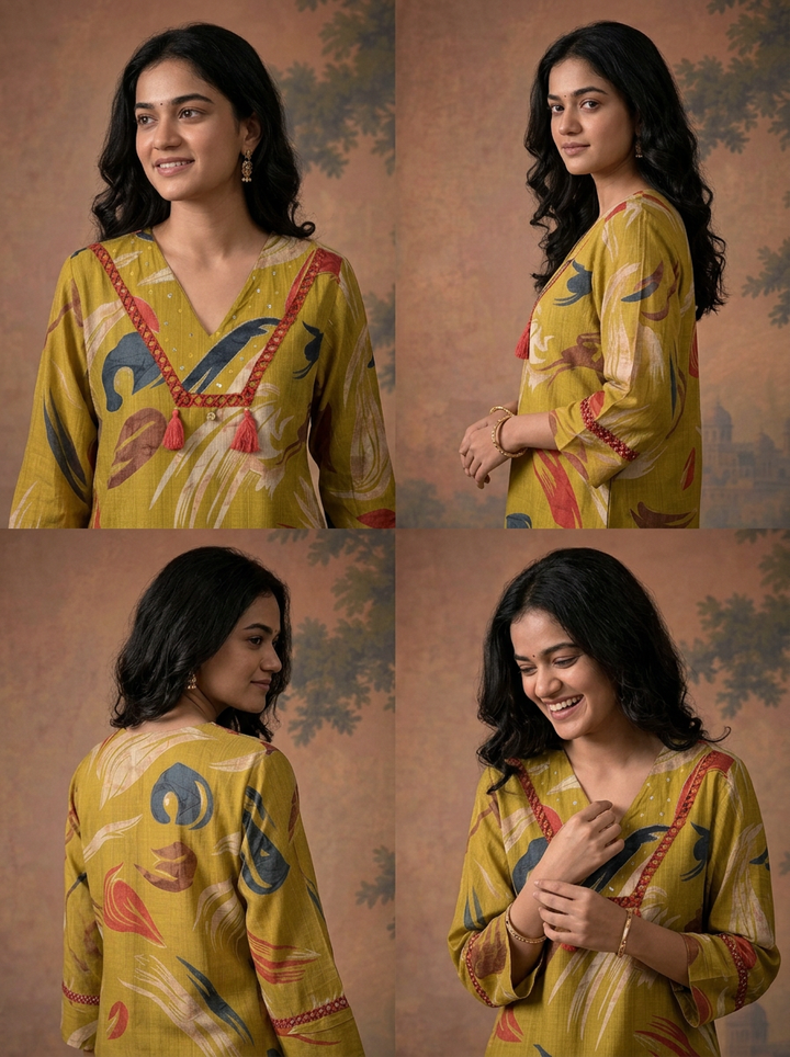Mehadi Green Rayon Abstract Feather Brush Stroke Printed Two Piece Set