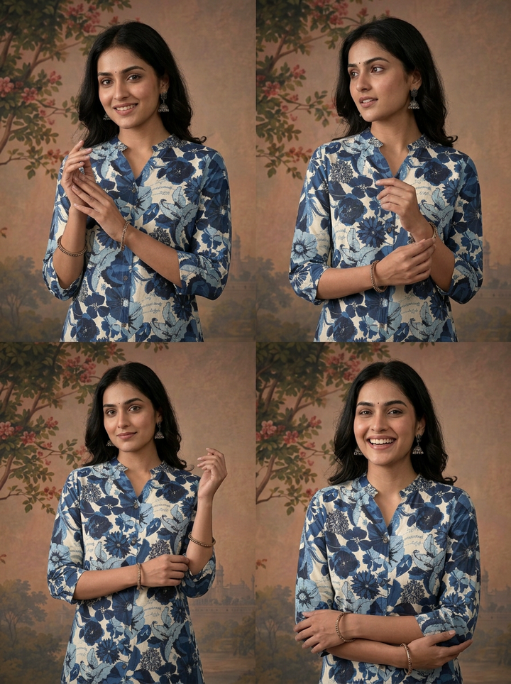 Navy Blue Modal All Over Floral Printed Kurta