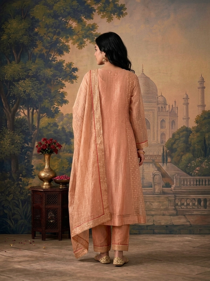 Onion Tissue Solid With Peacock Embroidered Three Piece Set