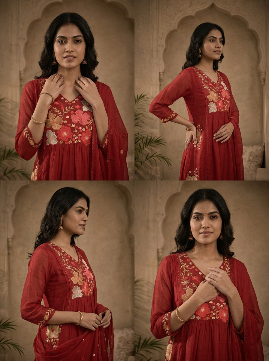Maroon Muslin Floral Patch Embroidered Three Piece Set