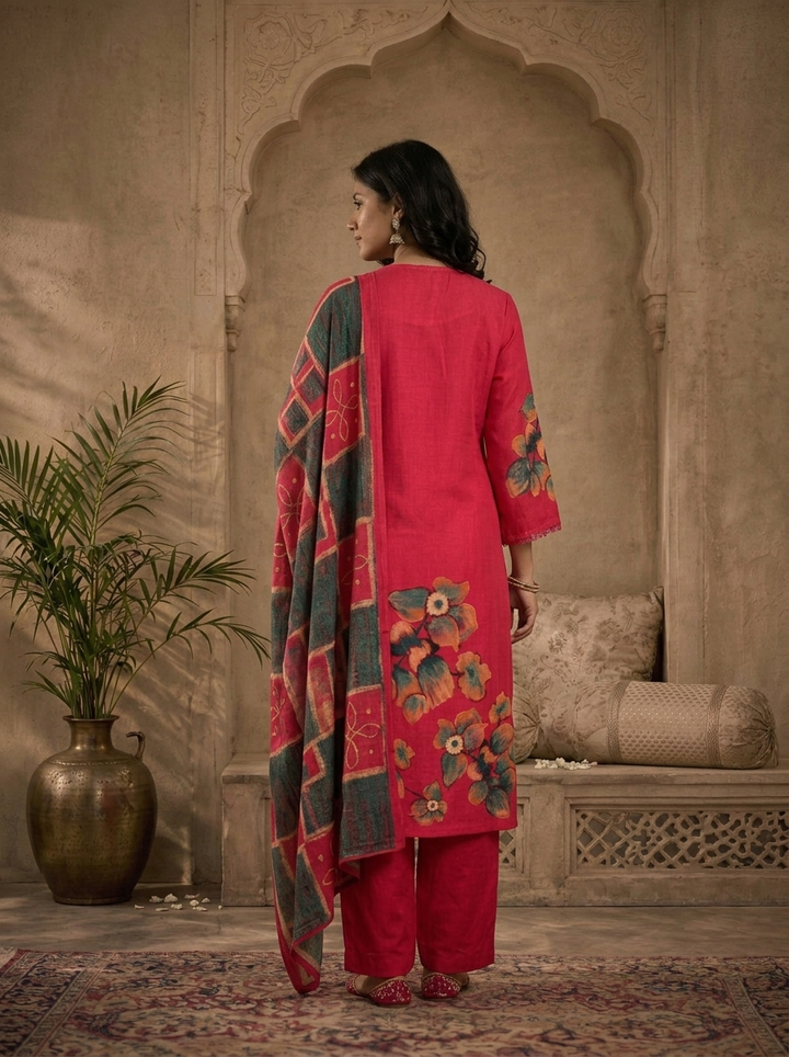 Rani Linen Large Floral Printed Three Piece Set