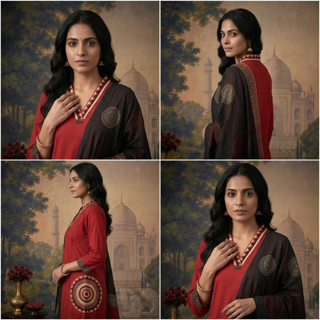 Maroon Cotton Solid With Mandala Embroidered Three Piece Set