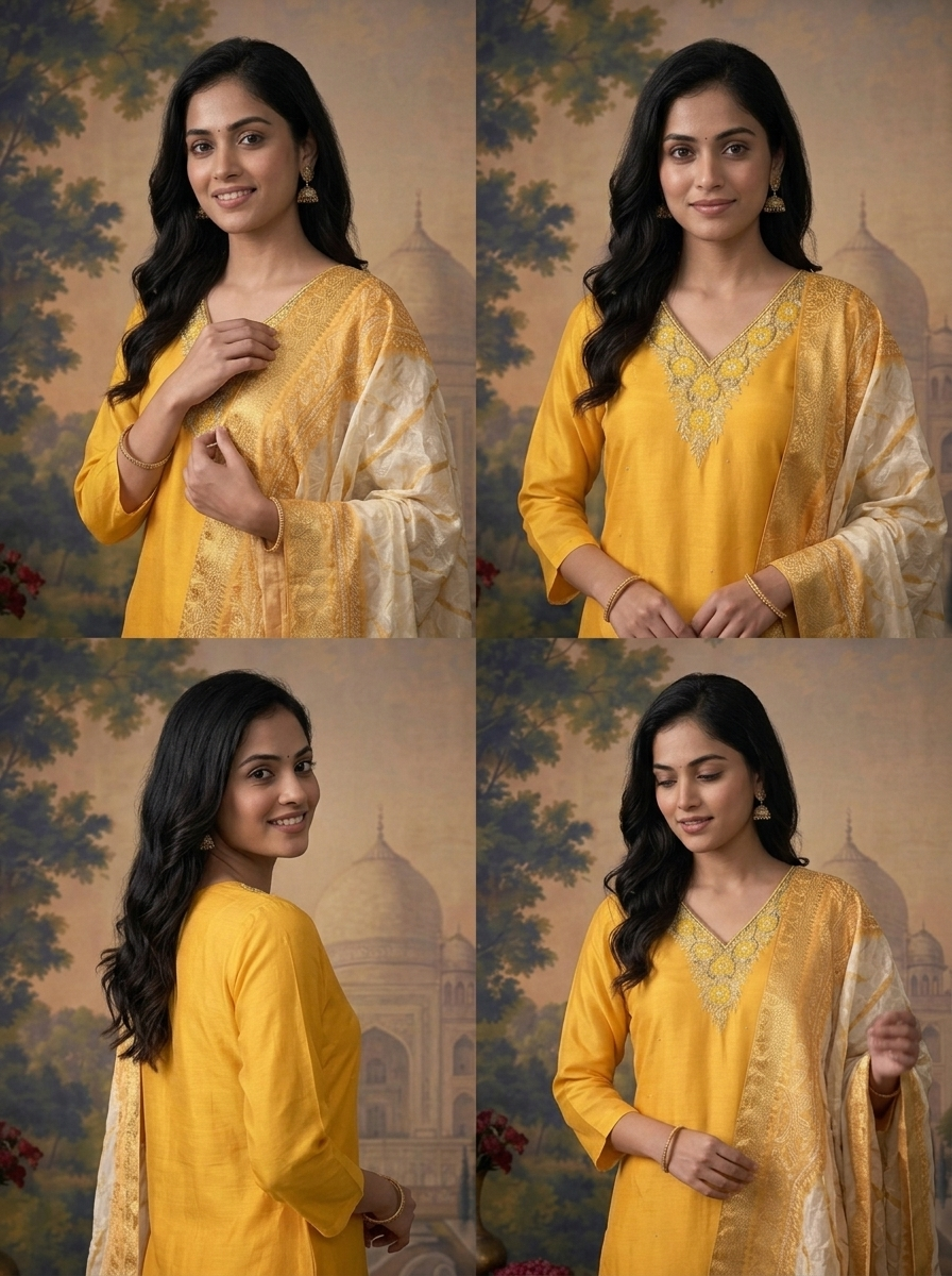 Mustard Muslin Solid With Embroidered Three Piece Set