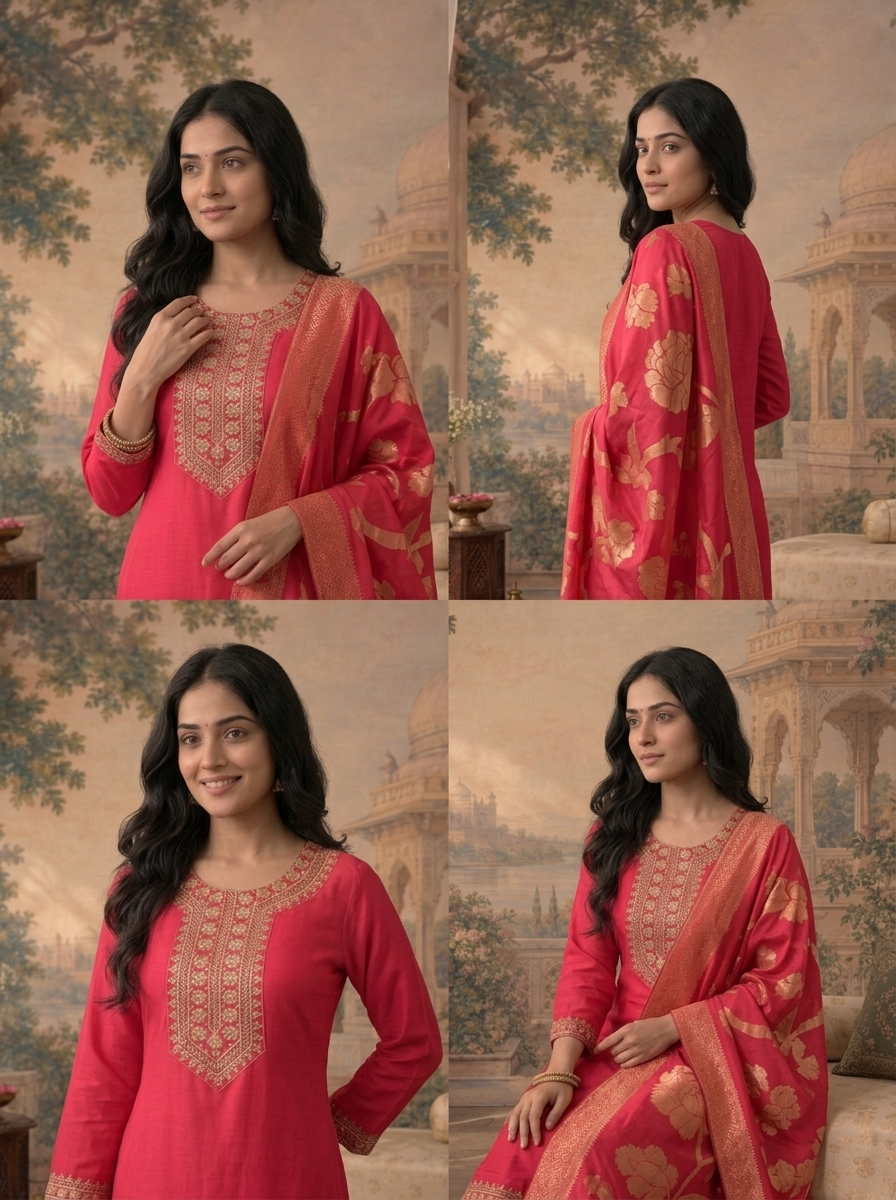 Rani Silk Solid With Stone Embroidered Three Piece Set