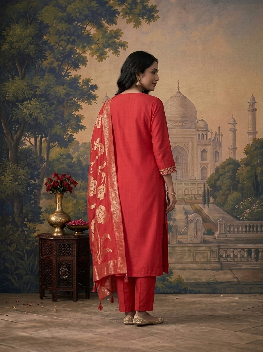 Maroon Silk Solid With Stone Embroidered Three Piece Set