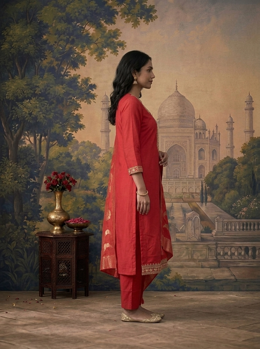 Maroon Silk Solid With Stone Embroidered Three Piece Set