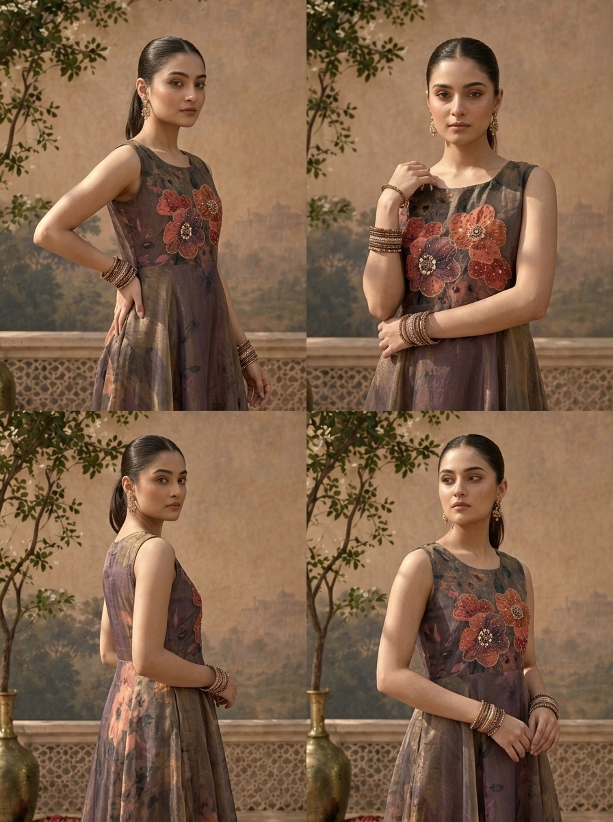 Purple Tissue Floral Printed Long Dress