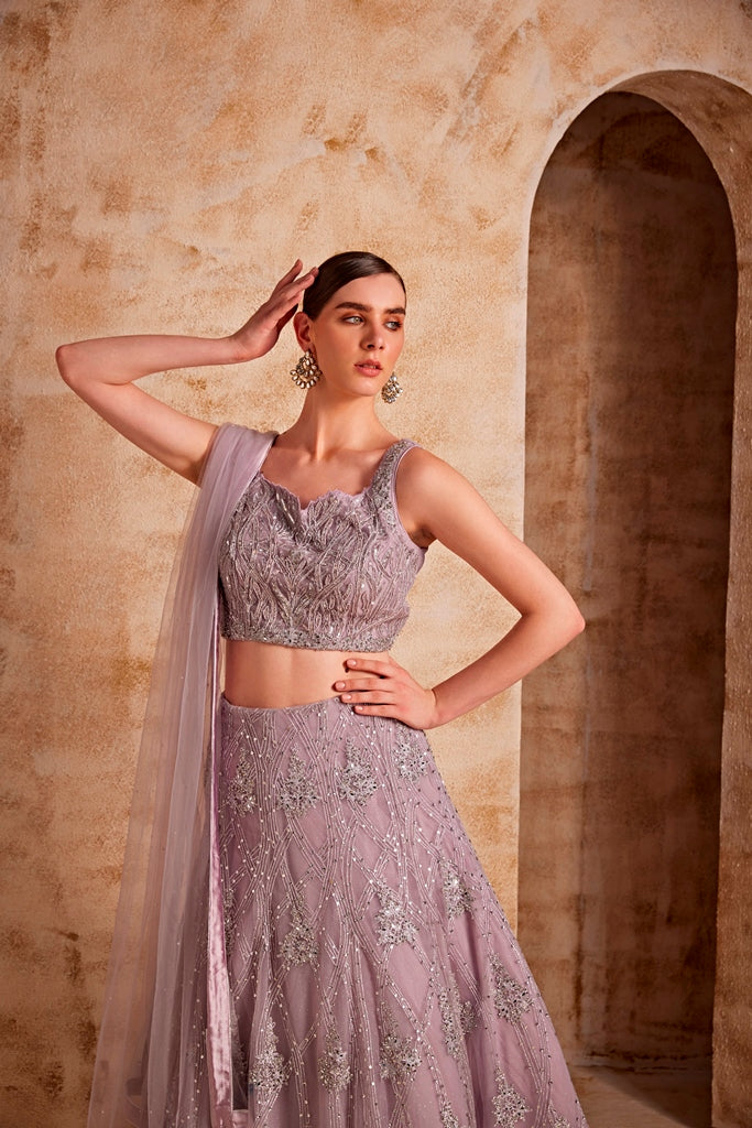 Neerus Women Lilac Color Nett Fabric Ghagra Set