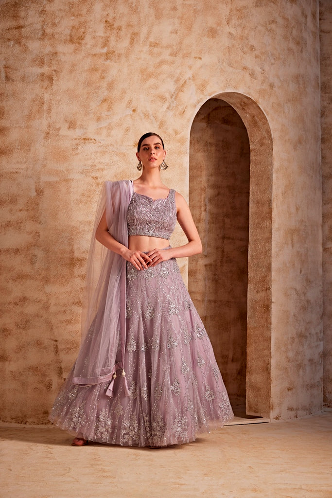 Neerus Women Lilac Color Nett Fabric Ghagra Set